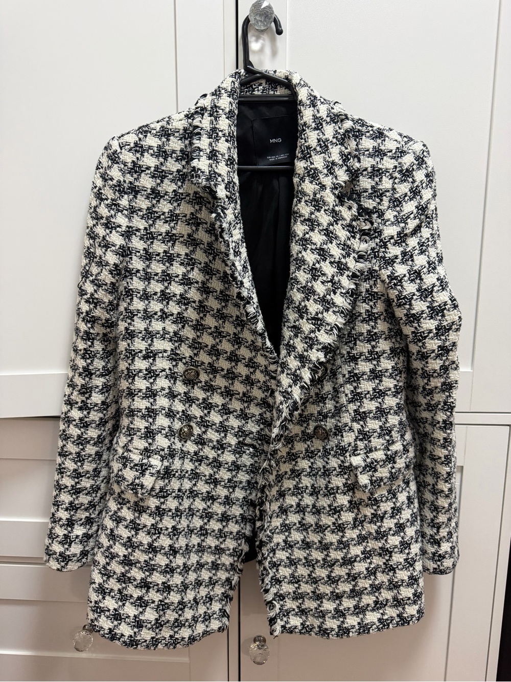 Mango Black & White Houndstooth Double-Breasted Blazer